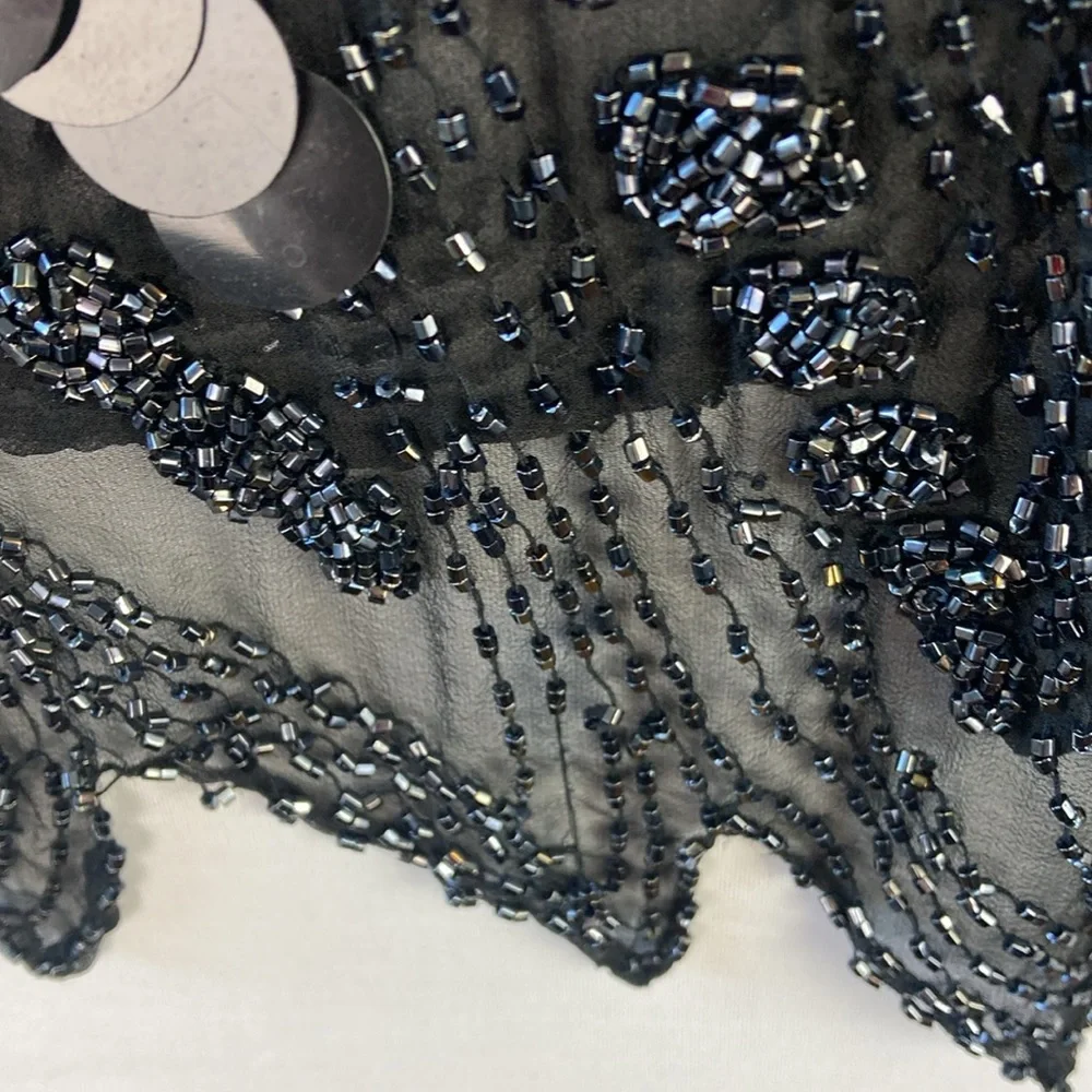 Swee Lo black silk dress top with sequins and beading - Picture 3 of 10